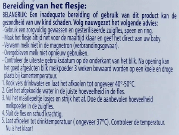 HiPP Stage 2 Dutch Goat Formula mixing instructions