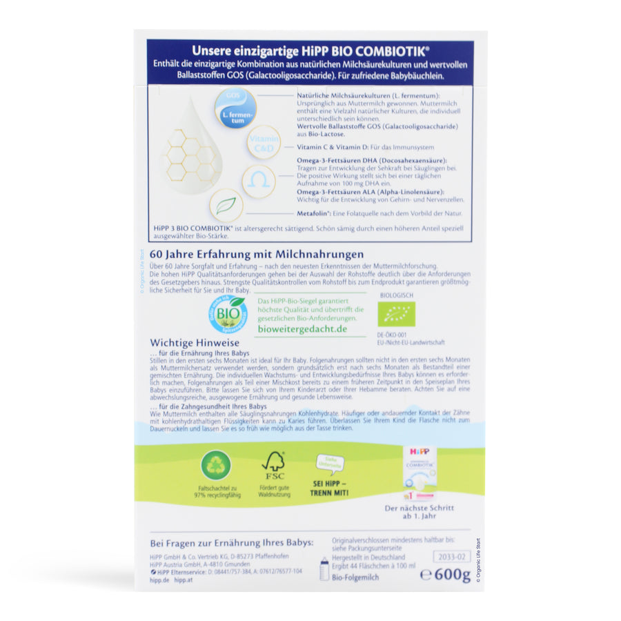 HiPP German Stage 3 Organic Formula