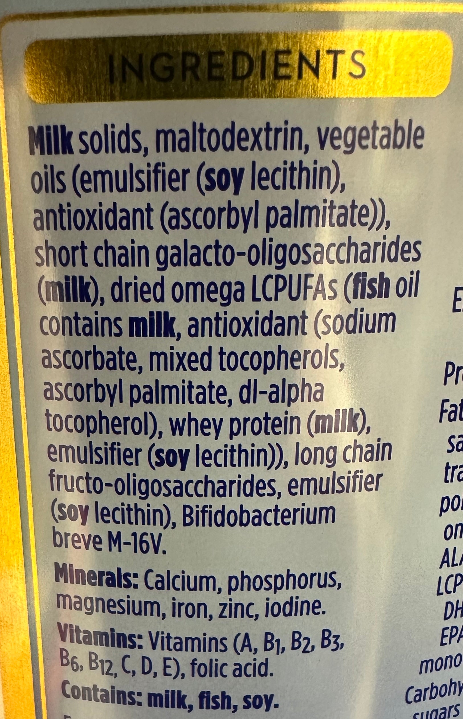 Aptamil Gold+ Stage 3 ingredients