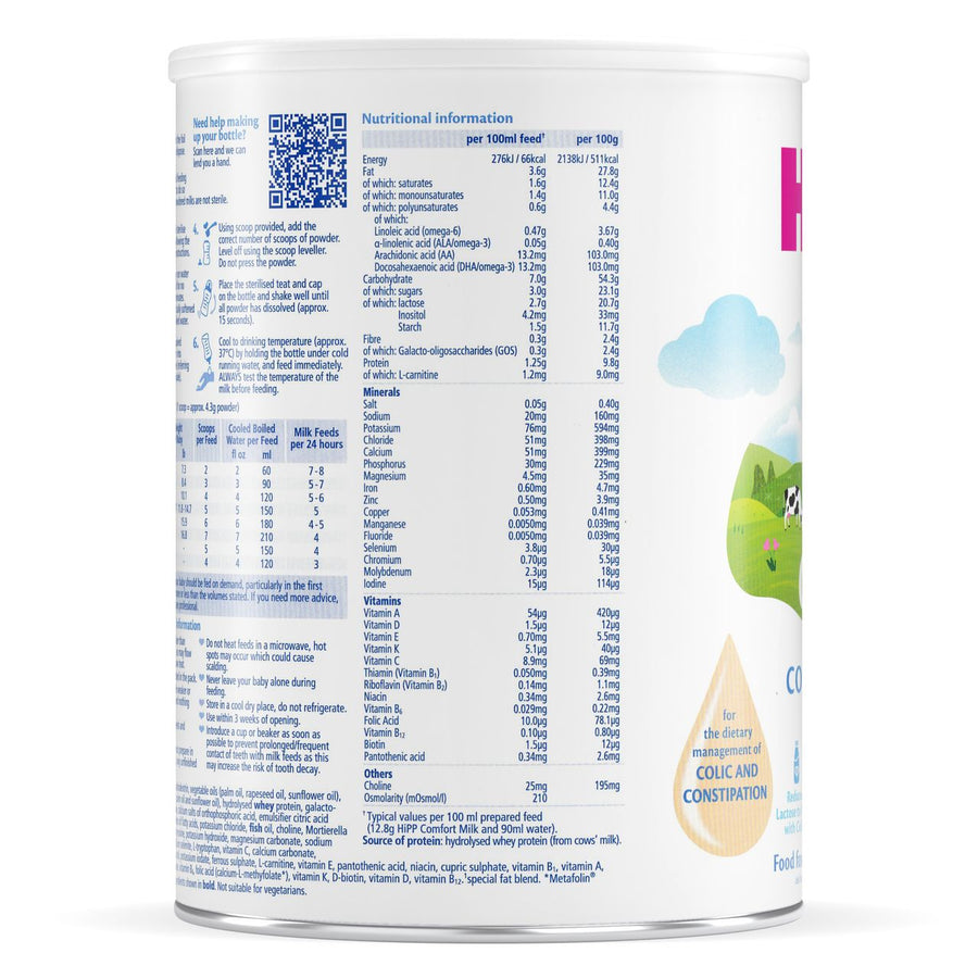HiPP UK Comfort Formula Combiotic From Birth can: nutritional information