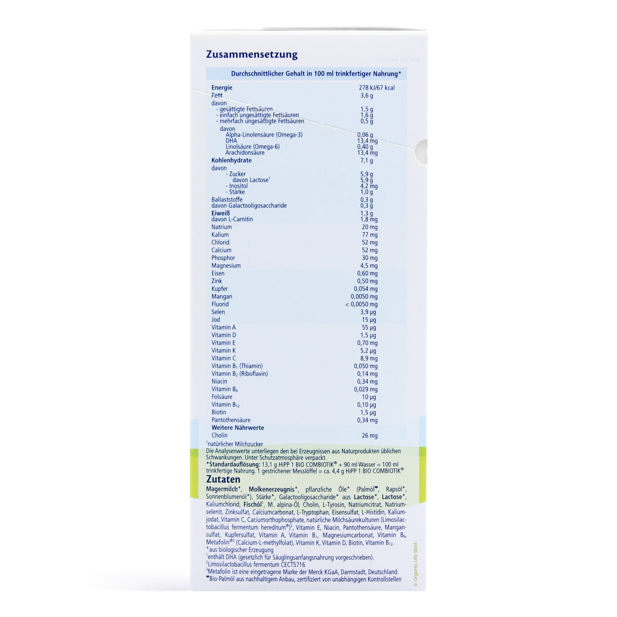 HiPP German Stage 1 Ingredients Nutritional Information