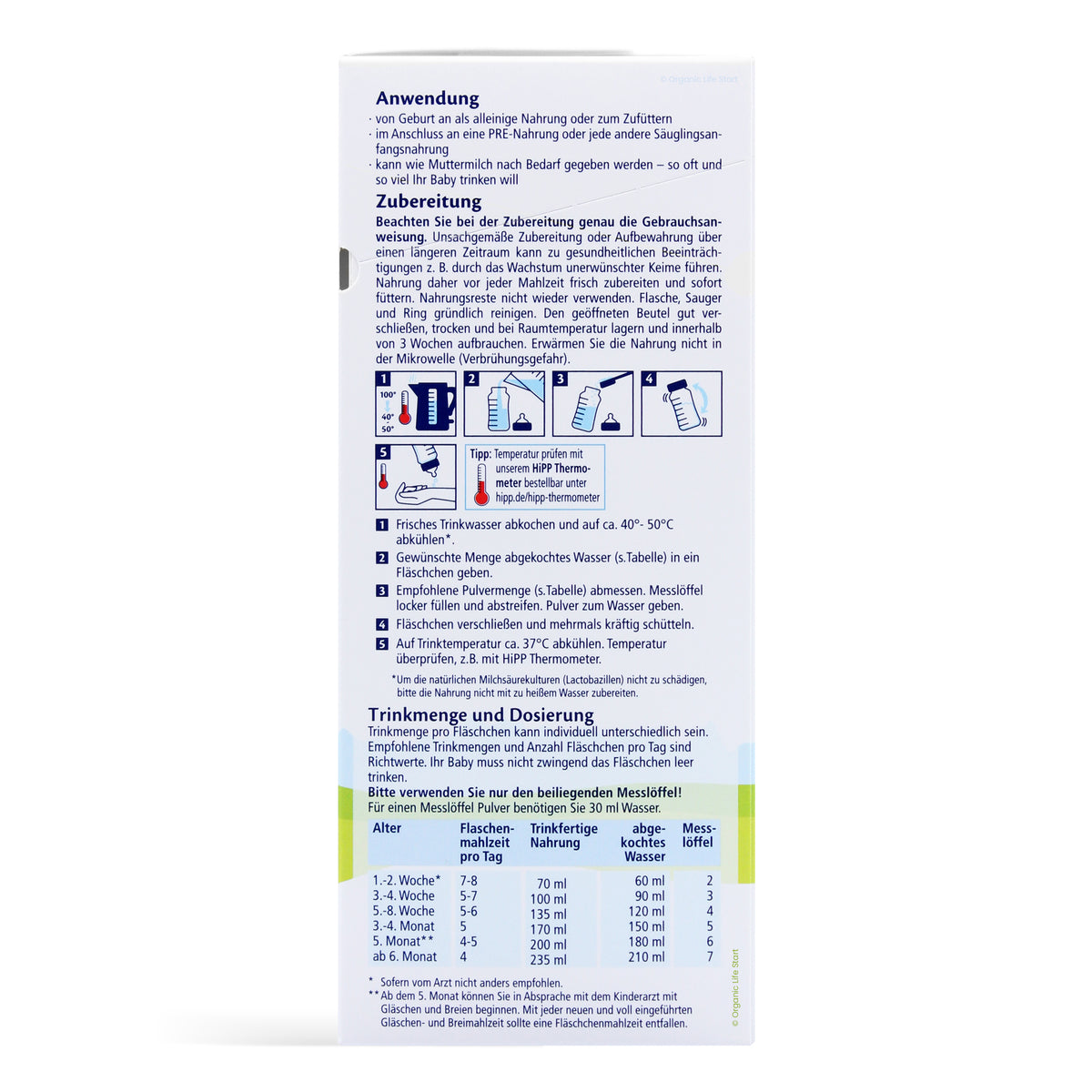 HiPP German Stage 1 Feeding Instructions
