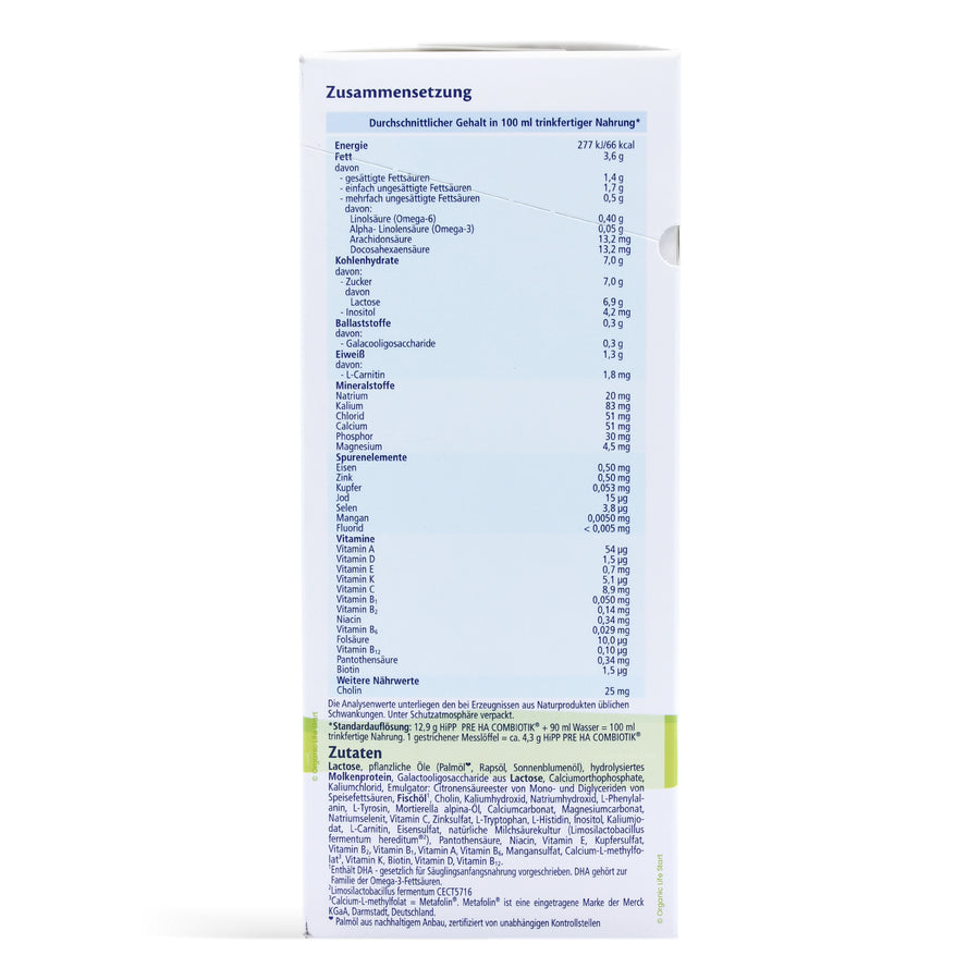 HiPP HA Stage PRE Ingredients Nutritional Information