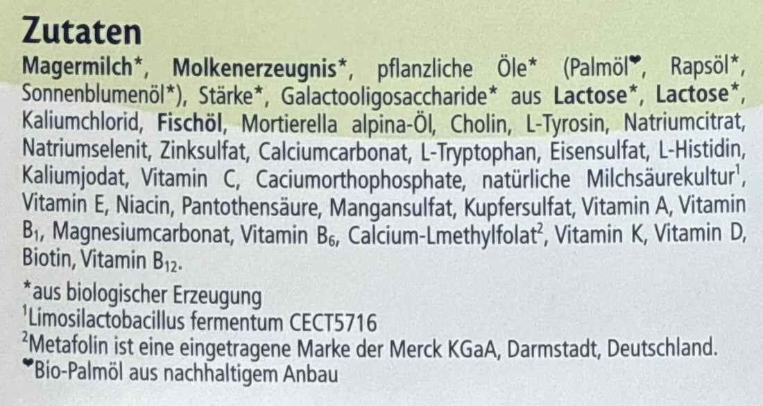 HiPP Stage 1 German Formula ingredients