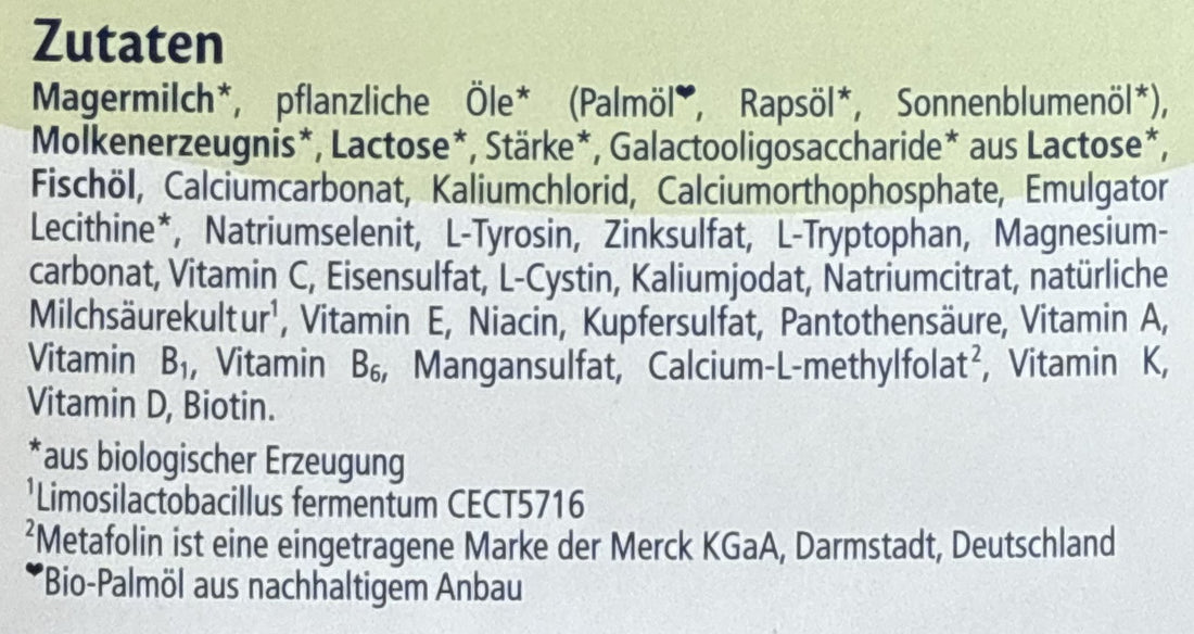 HiPP Stage 2 German Formula ingredients