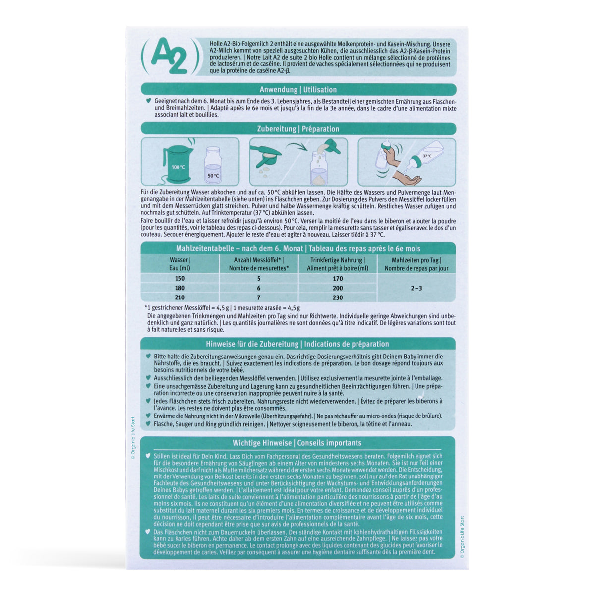 Holle A2 Stage 2 Feeding Instructions