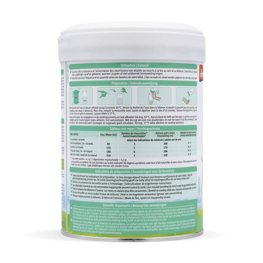 Holle Goat Dutch Stage 2 Follow-On Milk Formula tin back view with preparation instructions