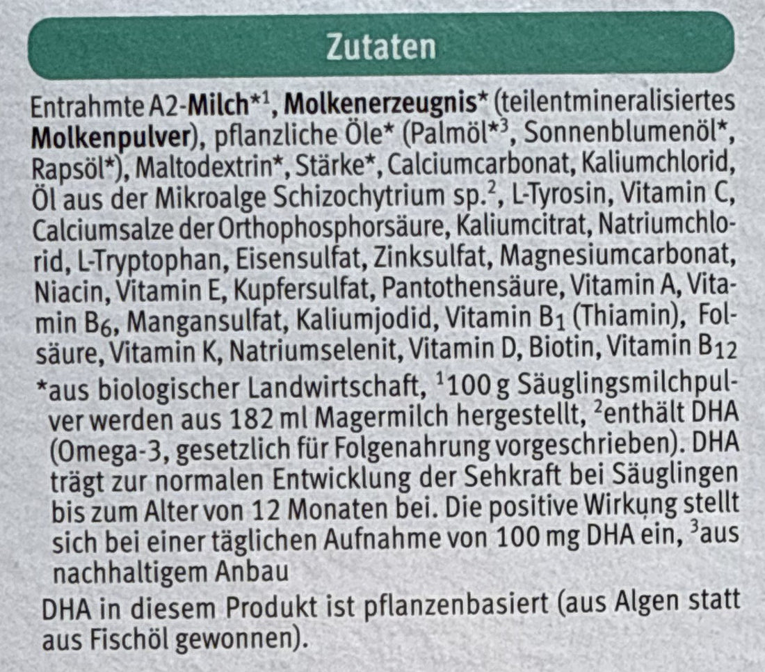 Holle A2 Stage 3 Formula ingredients