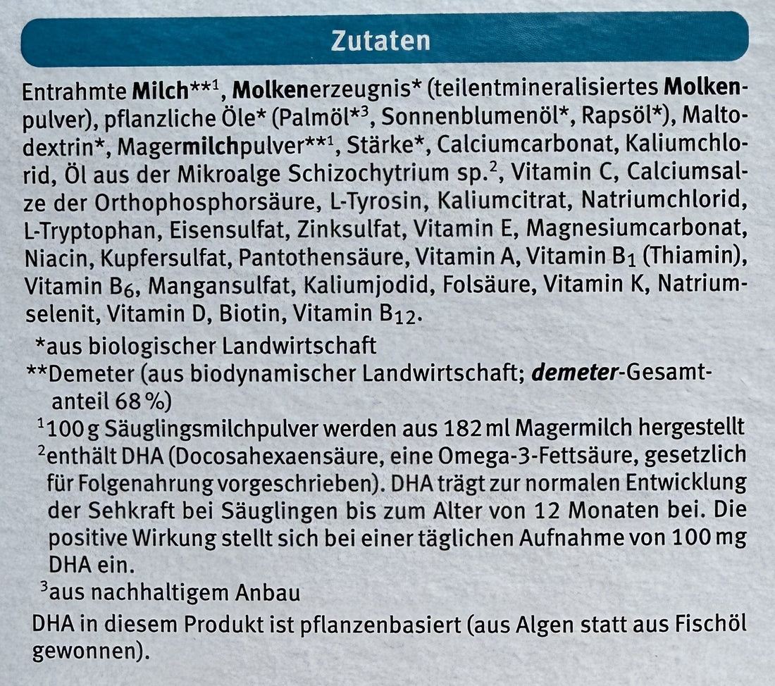Holle Bio Stage 2 Formula ingredients