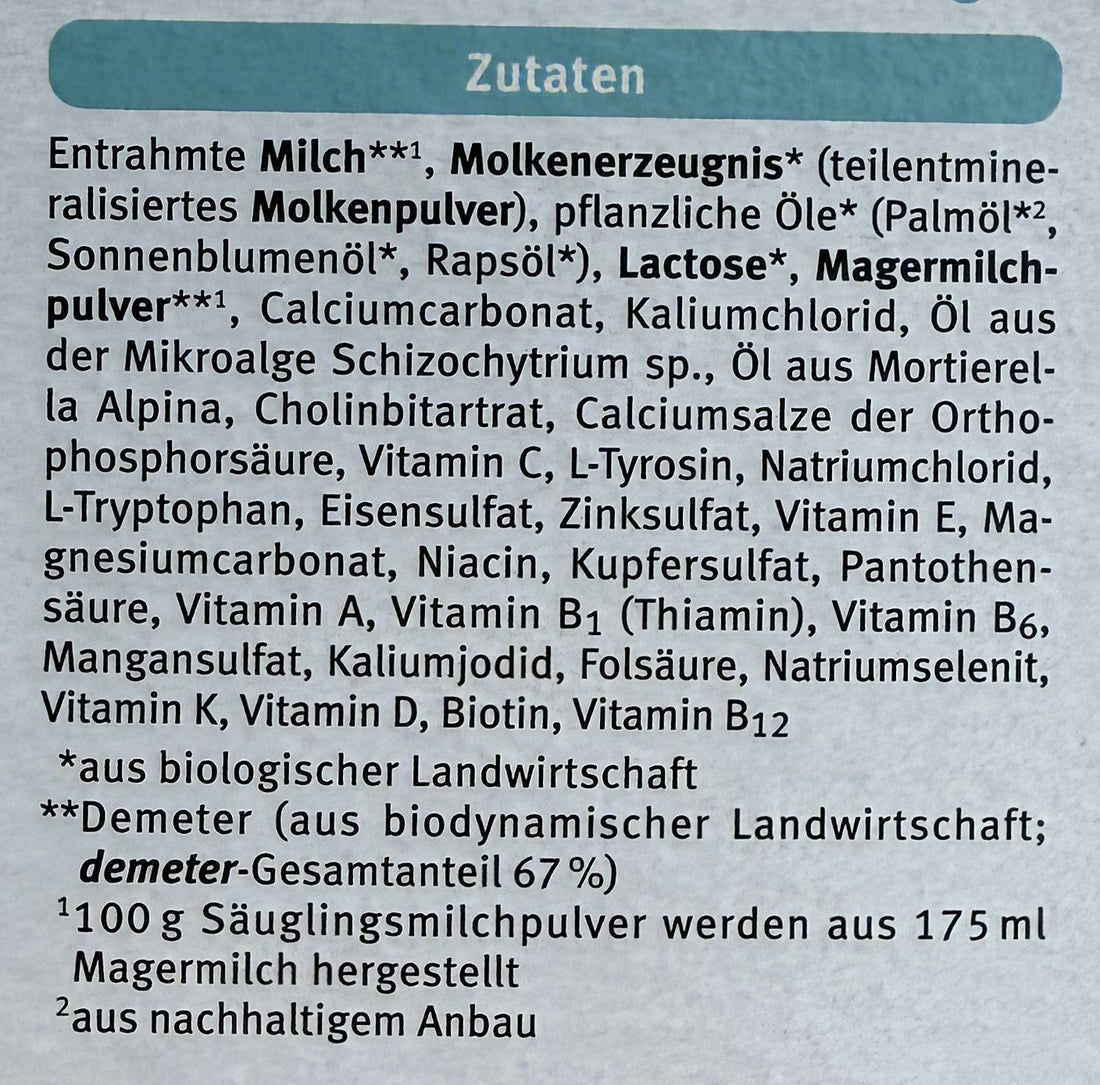 Holle Bio Stage PRE Formula ingredients