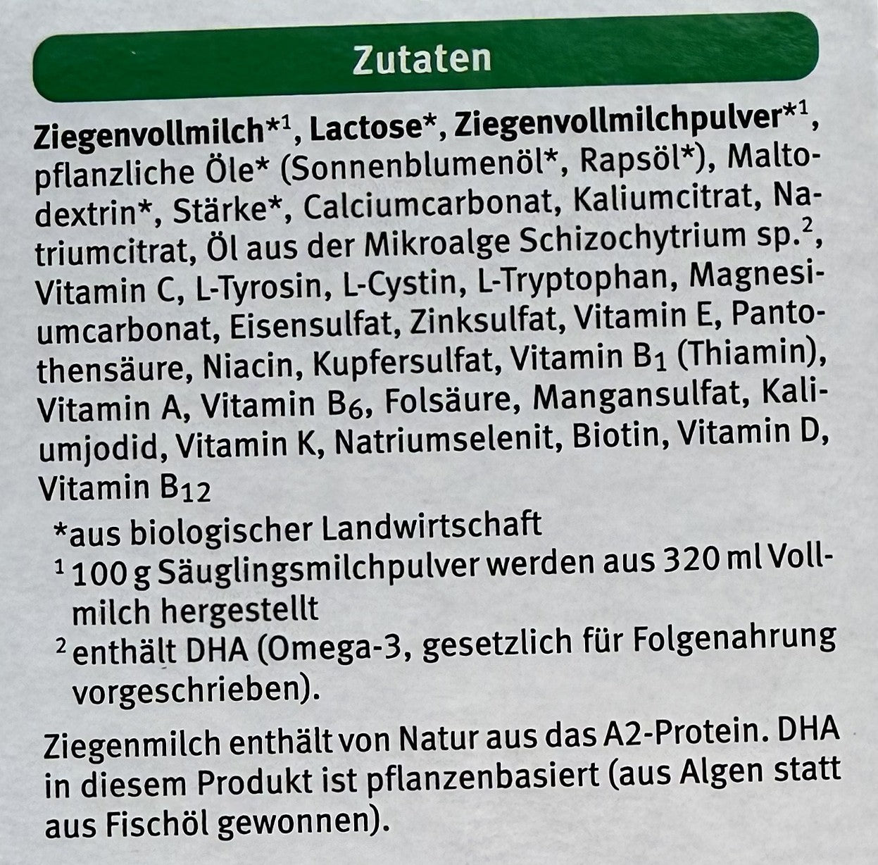 Holle Goat Stage 4 Formula ingredients