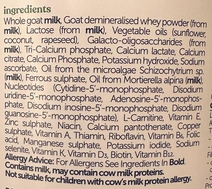 Kendamil Goat Stage 3 Formula ingredients