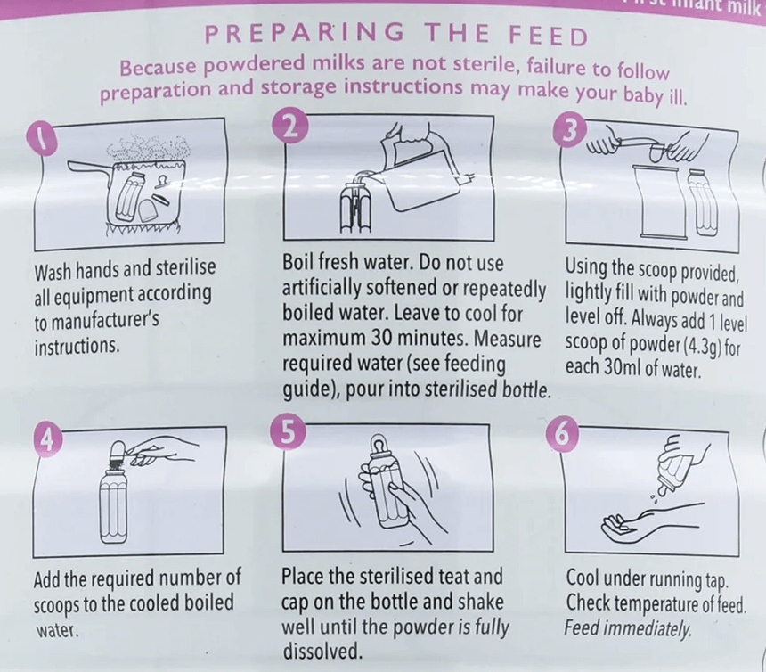 Nannycare Stage 1 Formula mixing instructions