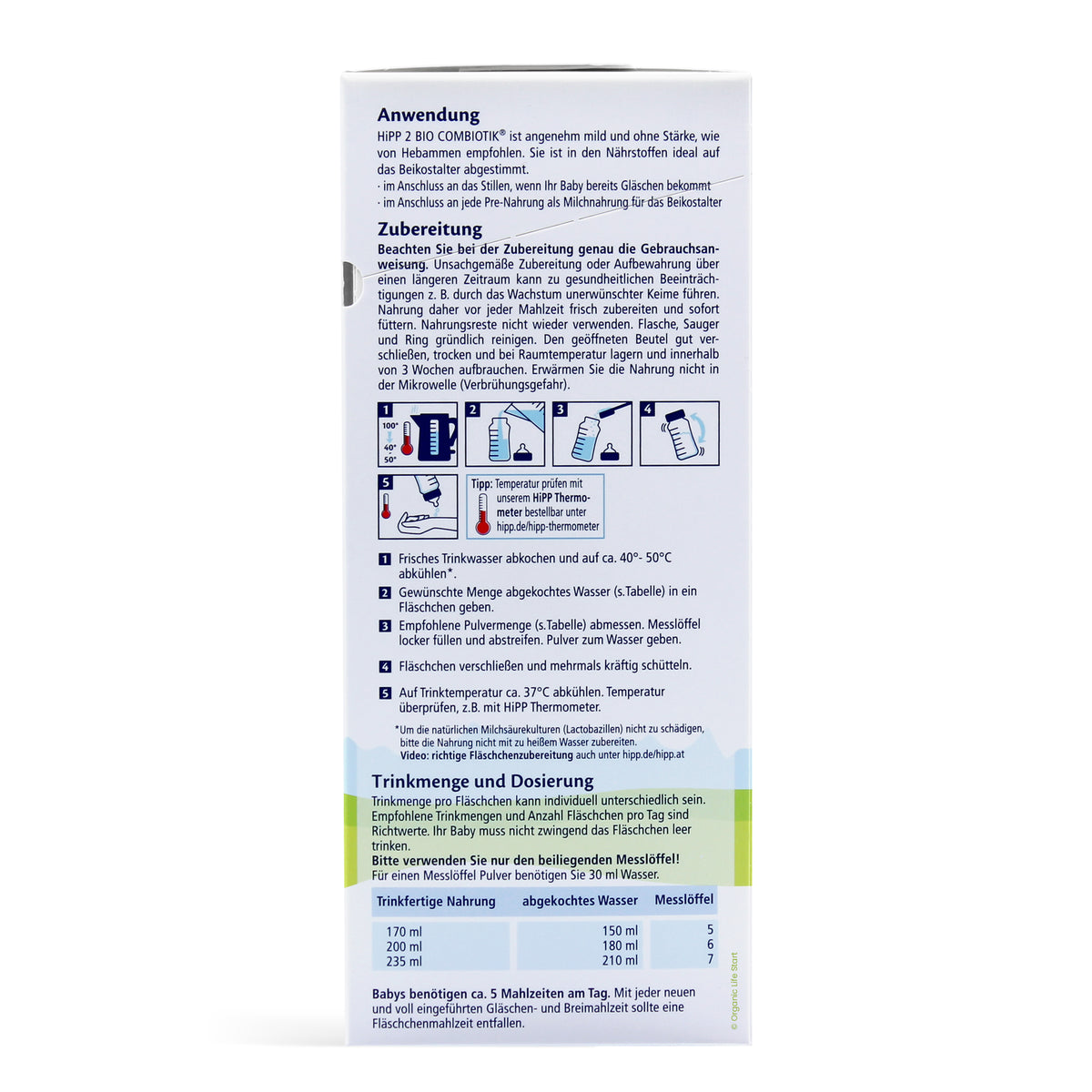 HiPP German Stage 2 No Starch Feeding Instructions