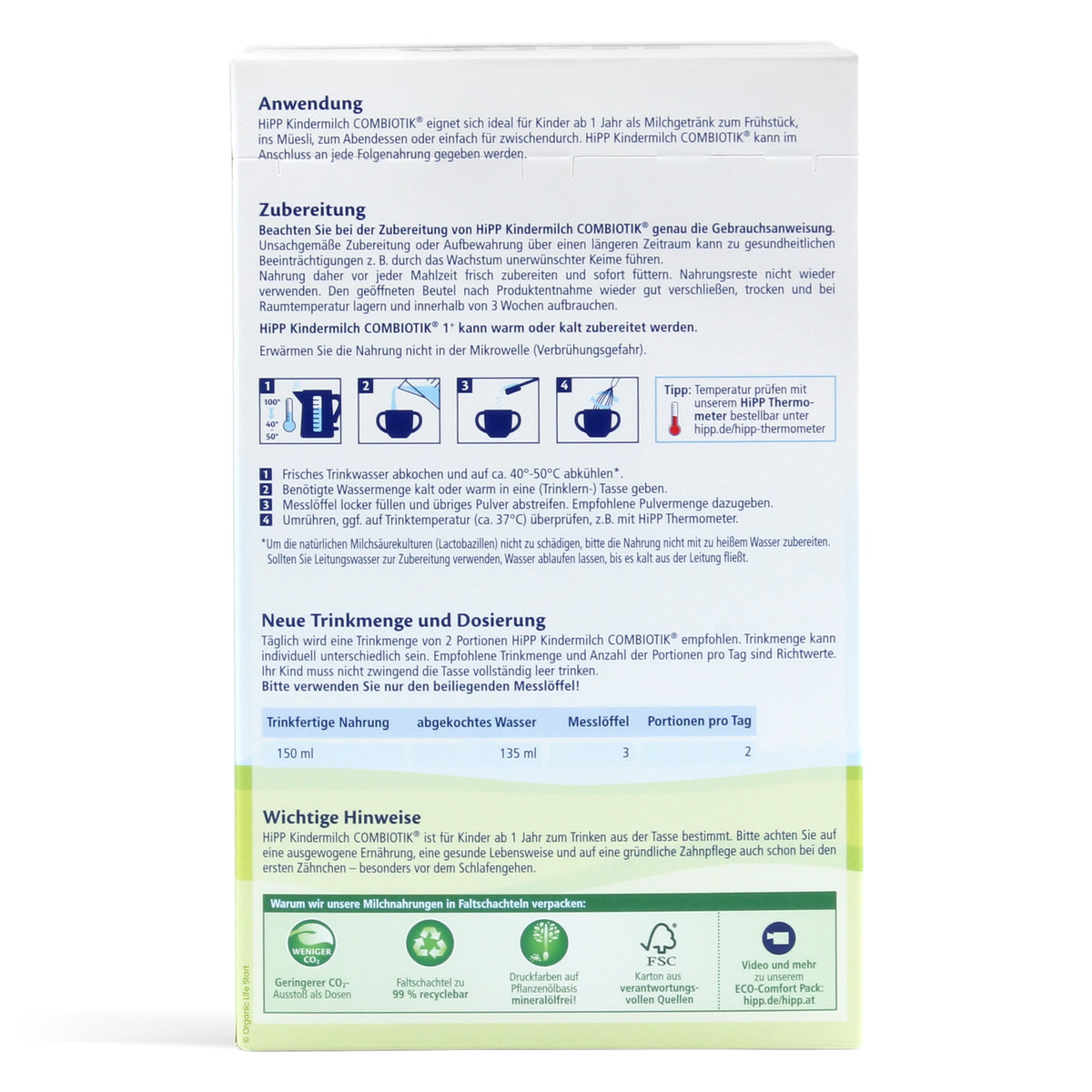 Hipp 1+ Kindermilch Feeding Instructions