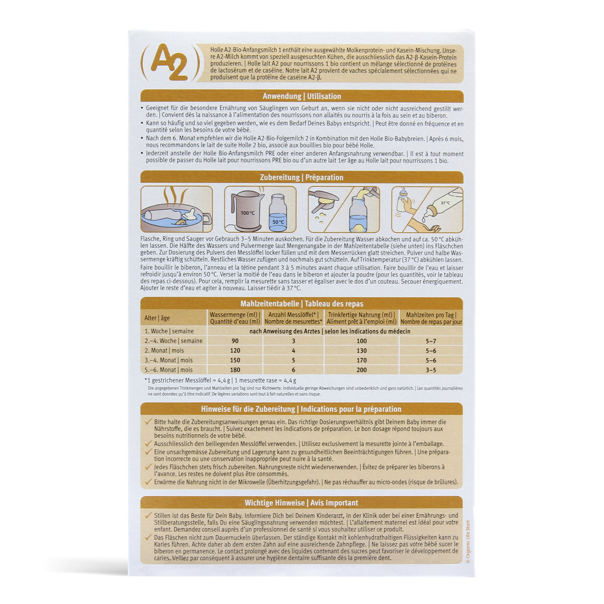 Holle A2 Stage 1 Feeding Instructions